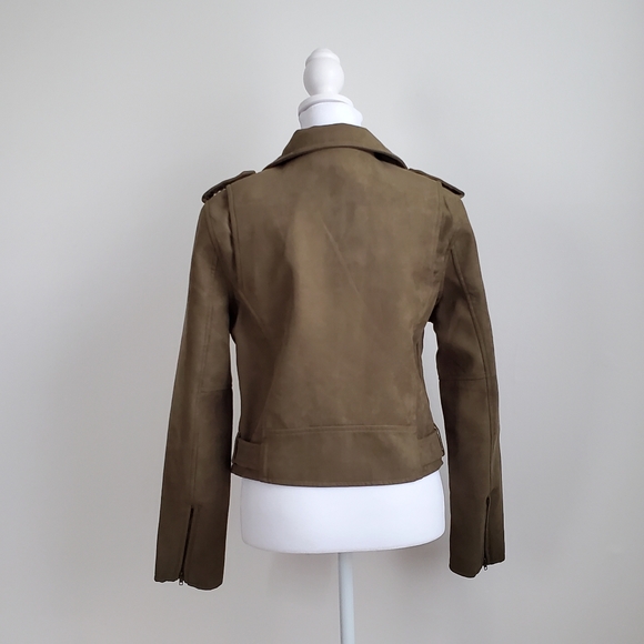 Olive Green Boohoo Faux Leather Moto Jacket - Picture 3 of 7